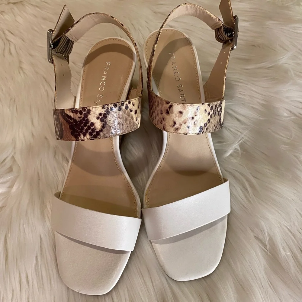 Franco Sarto snakeskin & white wedges size 9